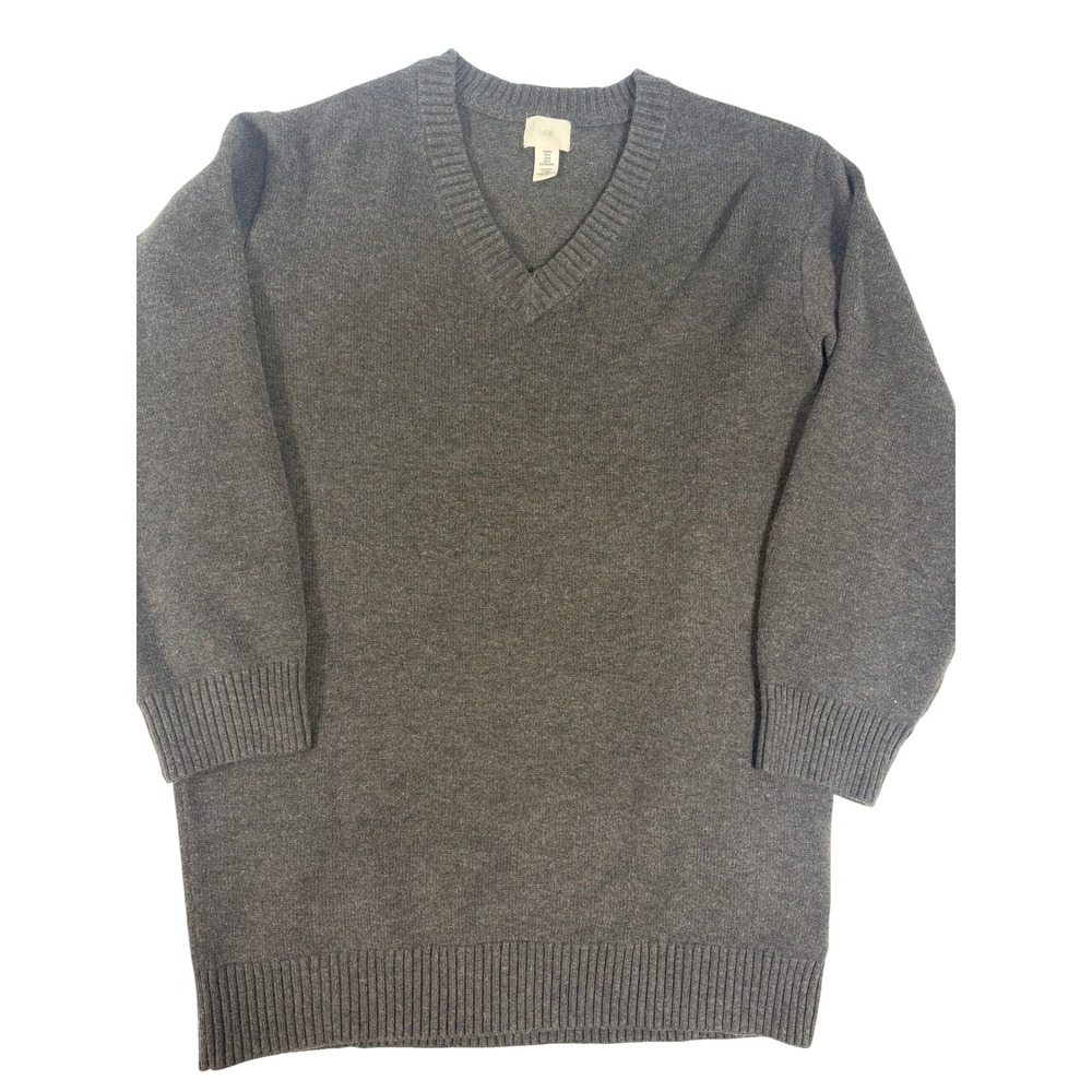 H&M V-Neck Sweater Women M Gray Excellent Wool Blend Relaxed Knit Pullover